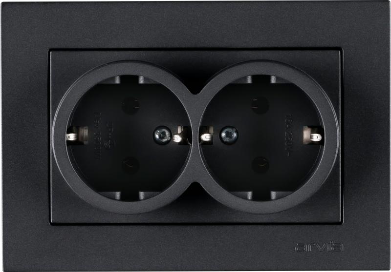 розетка 2-м без заземл. в сборе karen графит arvia 20 04 2000 908 от BTSprom.by