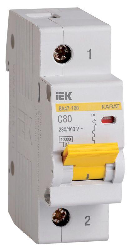 выключатель автоматический модульный 1п c 80а 10ка ва47-100 karat iek mva40-1-080-c от BTSprom.by