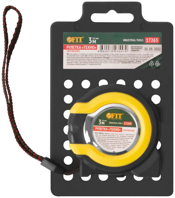  Рулетка Техно 3мх16мм прорезиненный корпус двойн. стопор FIT 17263 фото в каталоге от BTSprom.by