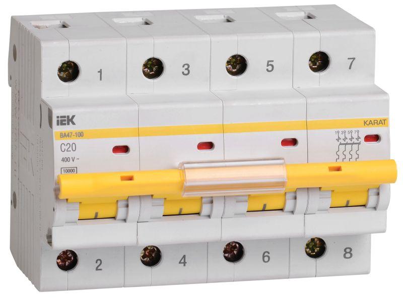 выключатель автоматический модульный 4п c 20а 10ка ва47-100 karat iek mva40-4-020-c от BTSprom.by