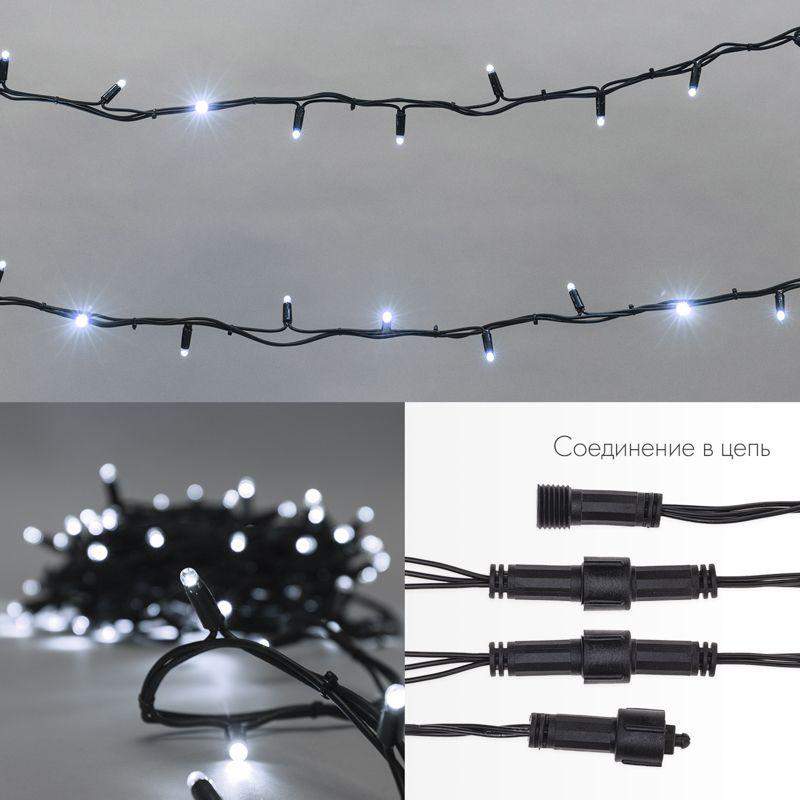 гирлянда светодиодная "нить" 12м 120led бел. 10вт 230в ip67 постоян. свечение провод каучук черн. (блок в комплекте) neon-night 315-135 от BTSprom.by
