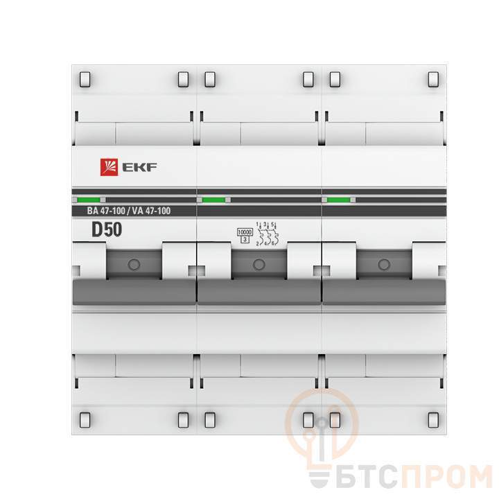  Выключатель автоматический модульный 3п D 50А 10кА ВА 47-100 PROxima EKF mcb47100-3-50D-pro фото в каталоге от BTSprom.by