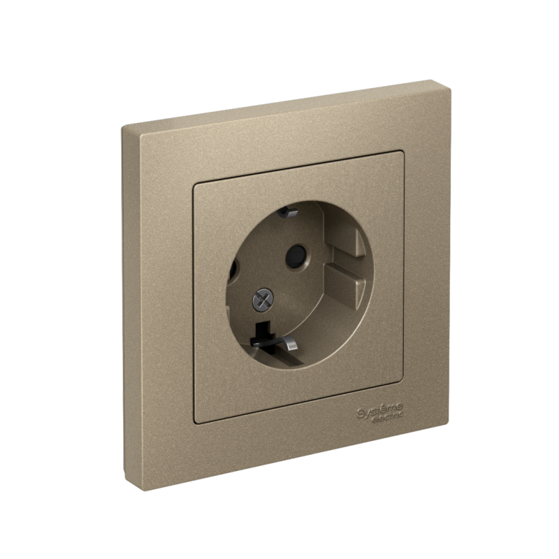 розетка 1-м сп atlasdesign 16а ip20 с заземл. защ. шторки в сборе шампань se atn000544 от BTSprom.by