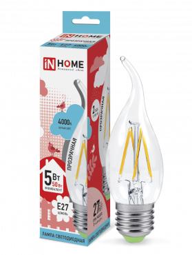 лампа светодиодная led-свеча на ветру-deco 5вт свеча на ветру прозрачная 4000к нейтр. бел. e27 450лм 230в in home 4690612007656 от BTSprom.by