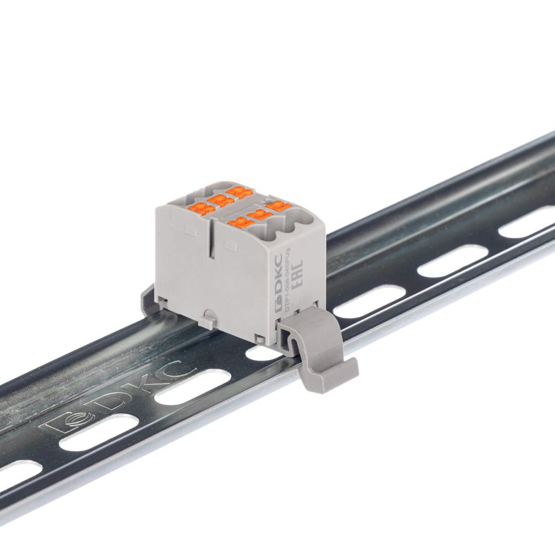 блок распределительный с горизонт. адаптером на рейку шир. 35мм зажим push-in 6 точек подключения 2.5кв.мм сер. dkc dtp1-006-04spug-h от BTSprom.by