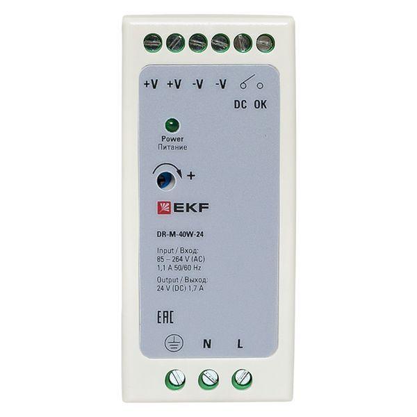  Блок питания на DIN-рейку 40Вт Uвх ~ 220В AC m Uвых - 24В DC постоянного тока EKF DR-M-40W-24 фото в каталоге от BTSprom.by