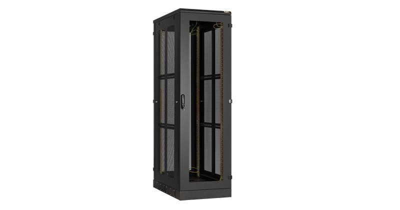 шкаф напольный 19дюйм 24u600х1280х1000мм стеклян. передн. дверь; боков. перфорир. стенки и задн. дверь разобран. черн. tlk tfa-246010-gppp-bk от BTSprom.by