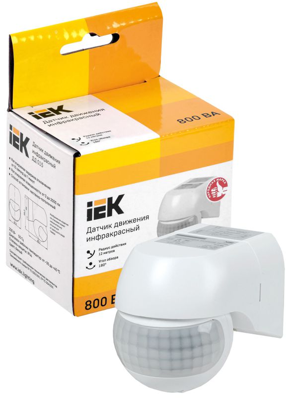  Датчик движения ДД 015 800Вт угол обз. 180град. 12м IP44 бел. IEK LDD10-015-800-001 фото в каталоге от BTSprom.by