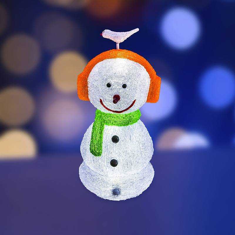 акриловая светодиодная фигура "снеговик в наушниках" 27х27х60 см,16 светодиодов, ip 44, понижающий трансформатор в комплекте, neon-night от BTSprom.by