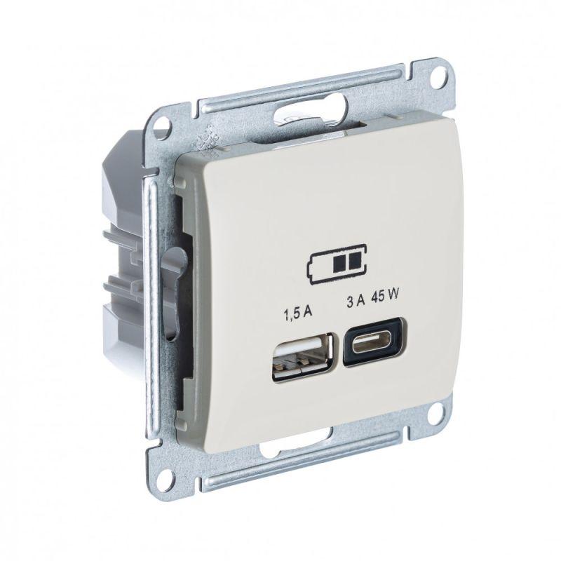 розетка usb glossa тип a+c 45вт qc pd высокоскор. зу механизм молоч. se gsl000929 от BTSprom.by