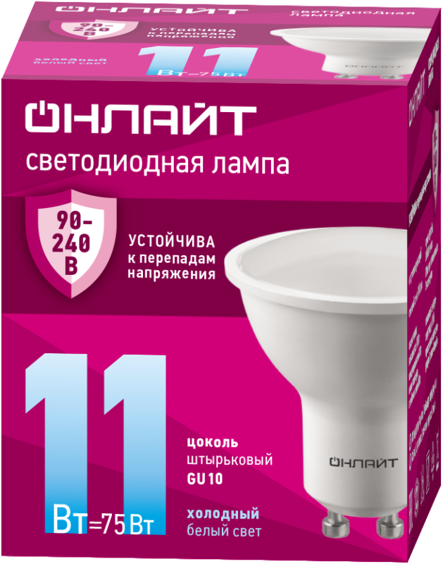 лампа светодиодная 90 436 oll-par16-11-230-6.5k-gu10 (pro 90-240в) онлайт 90436 от BTSprom.by
