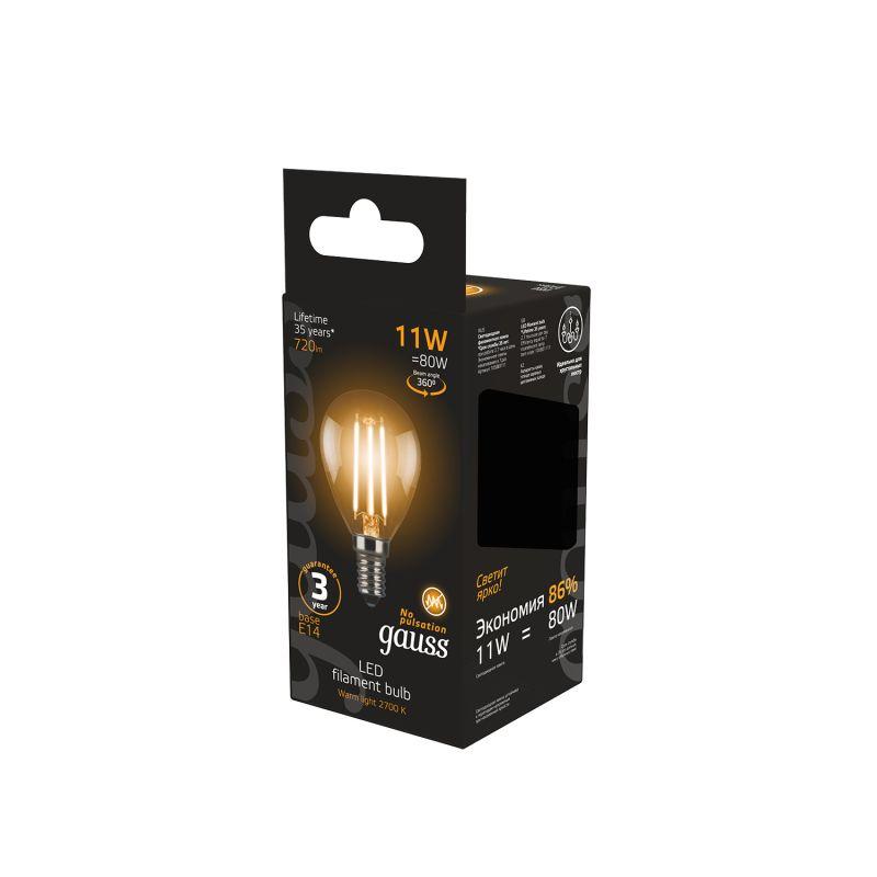 Лампа светодиодная филаментная Black Filament 11Вт P45 шар 2700К тепл. бел. E14 810лм GAUSS 105801111 фото в каталоге от BTSprom.by