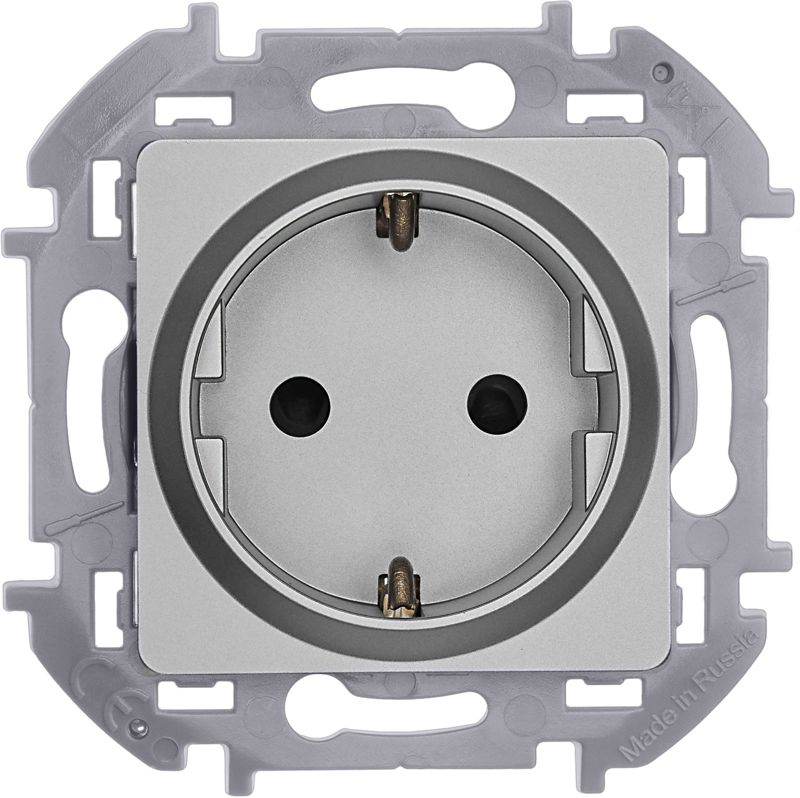  Розетка 1-м СП Inspiria 16А IP20 250В 2P+E защ. шторки немецк. стандарт механизм алюм. IEK 673732 фото в каталоге от BTSprom.by
