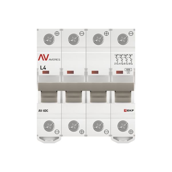  Выключатель автоматический модульный 4п L 4А 6кА AV-6 DC AVERES EKF mcb6-DC-4-04L-av фото в каталоге от BTSprom.by