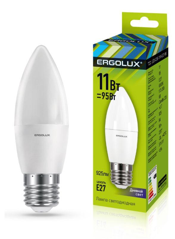 лампа светодиодная led-c35-11w-e27-6k 11вт свеча 6500к холод. бел. e27 180-240в ergolux 13623 от BTSprom.by