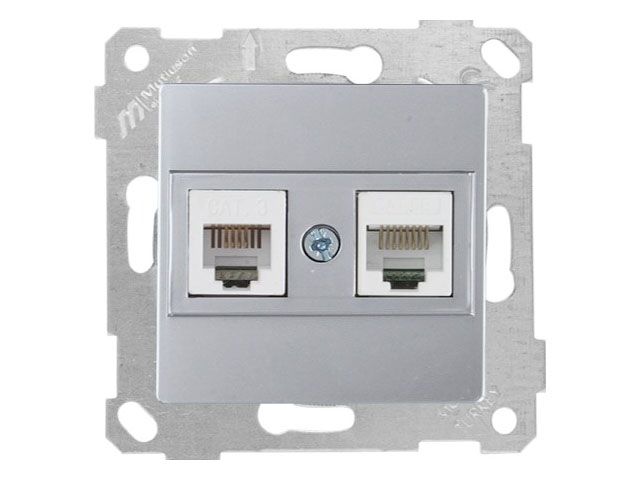 розетка телефонная + компьютерная (rj12+cat5e, скрытая, без рамки) серебро, rita, mutlusan 2200 139 0182 от BTSprom.by