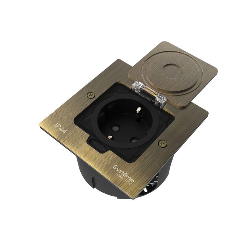 лючок multidesk mdk21 с розеткой 2p+e 16а 250в ip44 с монтажной коробкой для стены фальшпола стола античная латунь se mdk21102ba от BTSprom.by
