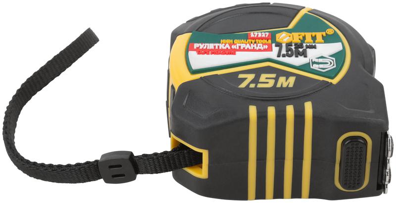  Рулетка Гранд 7.5мх25мм калибр. лента; нейлон. покрытие; магн. крючок; двойной стопор; прорезиненный корпус FIT 17327 фото в каталоге от BTSprom.by