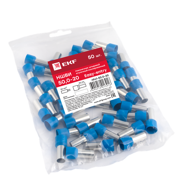  Наконечник штыревой втулочный изол. НШвИ 50.0-20 (уп.50шт) EKF nhvi-50.0-20 фото в каталоге от BTSprom.by