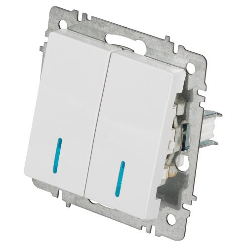  Выключатель 2-кл. СП Accent 6-105-01 10А IP20 250В с подсветкой AL/CU бел. Intro Б0063505 фото в каталоге от BTSprom.by