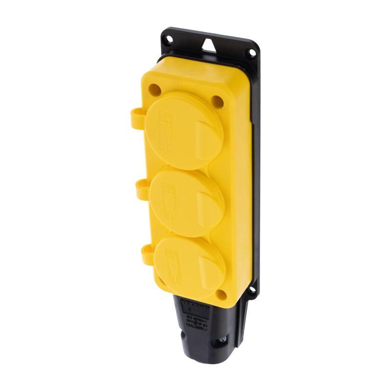  Розетка штепсельная трехместная влагозащищенная с заземл. 16А IP54 каучук желт. Rexant 111-126 фото в каталоге от BTSprom.by