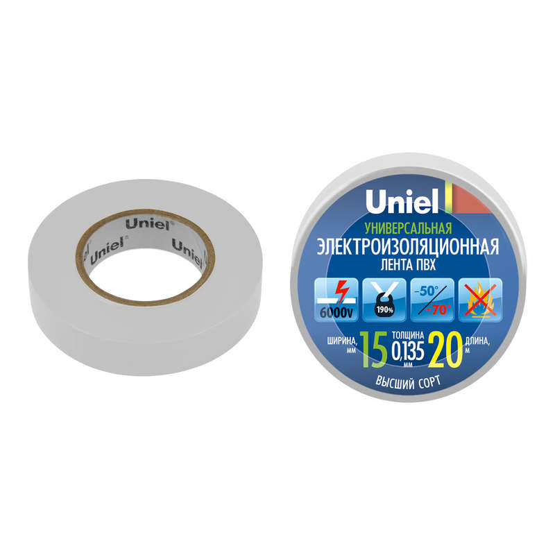 лента изоляционная 0.135х15мм 20м uit-135p 20/15/01 wht бел. uniel 04488 от BTSprom.by