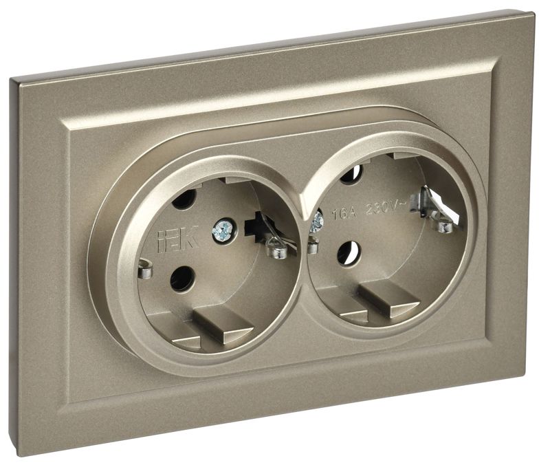 розетка 2-м сп brite рсш12-3-брш 16а в сборе с заземл. защ. шторки шампань iek br-r24-16-k37-f от BTSprom.by
