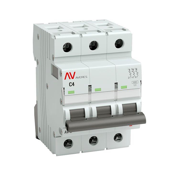 выключатель автоматический модульный 3п c 4а 6ка av-6 averes ekf mcb6-3-04c-av от BTSprom.by