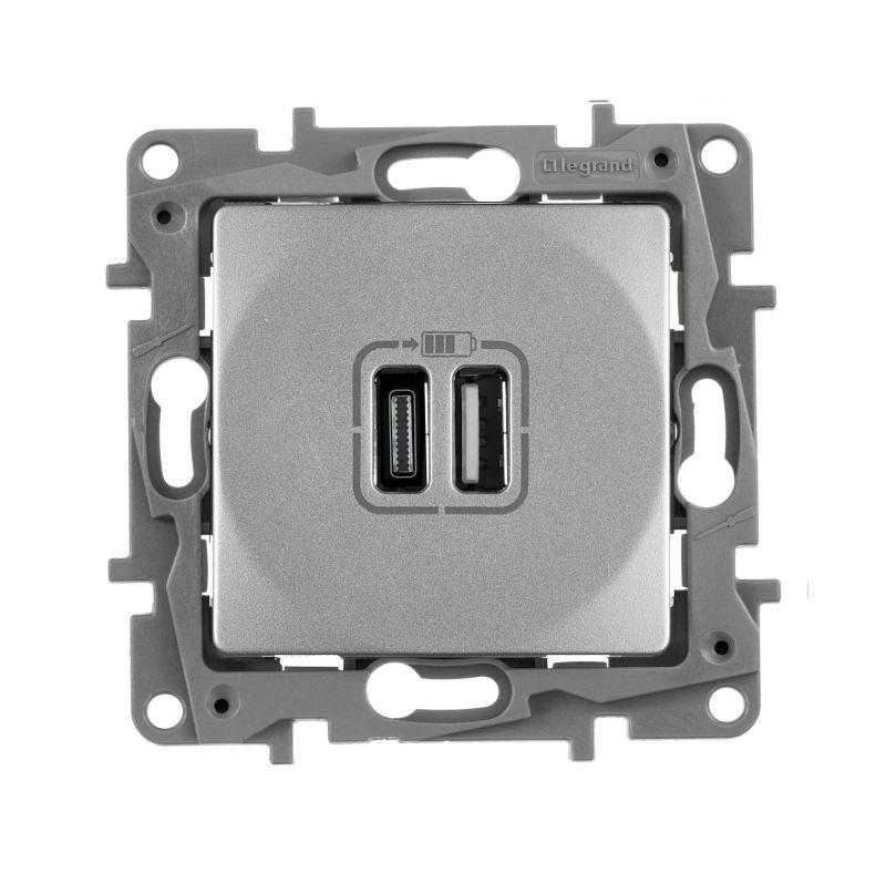 устройство зарядное etika с 2-мя usb разъемами a и c 240в/5в 3000ма алюм. iek 672436 от BTSprom.by