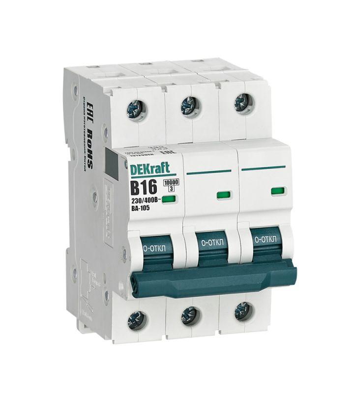 выключатель автоматический модульный 3п b 16а 10ка ва-105 dekraft 13129dek от BTSprom.by