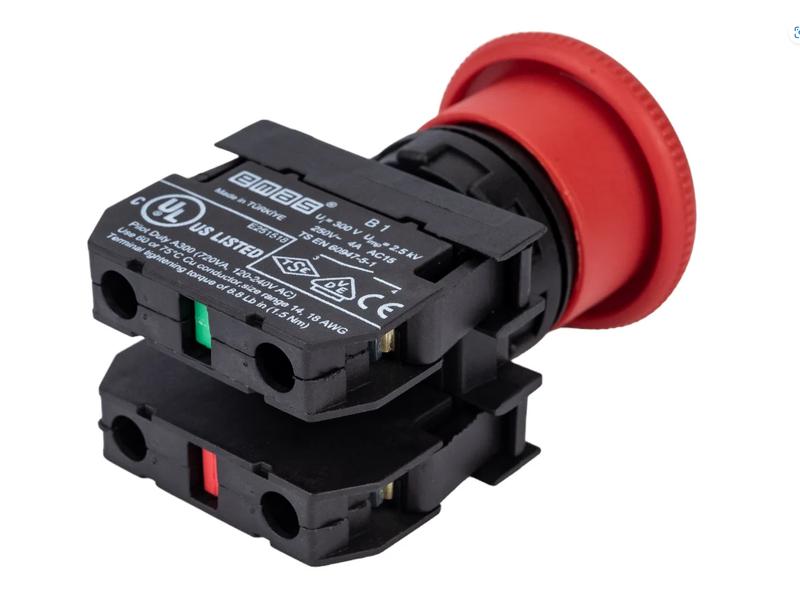  Кнопка аварийная "Грибок" d40мм 1НО+1НЗ с фиксацией и возвратом поворотом EMAS B102EE фото в каталоге от BTSprom.by