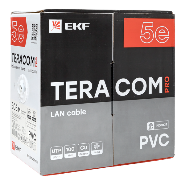  Кабель витая пара U/UTP кат.5E 4 пары 24 AWG solid PVC сер. (м) TERACOM PRO EKF TRP-5EUTP-04PVC-GY-IN3 фото в каталоге от BTSprom.by
