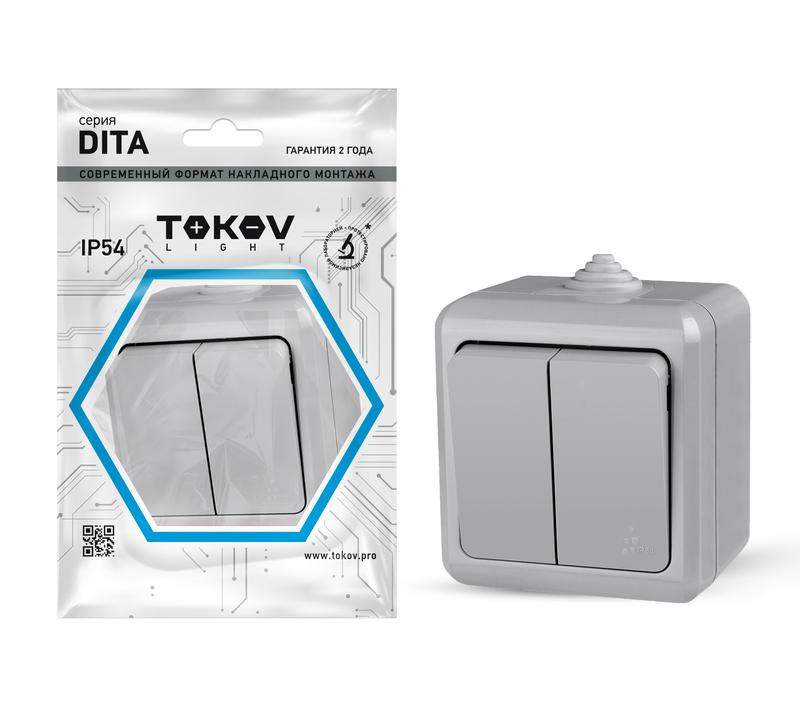 выключатель 2-кл. оп dita ip54 10а 250в сер. tokov electric tkl-dt-v2-c06-ip54 от BTSprom.by