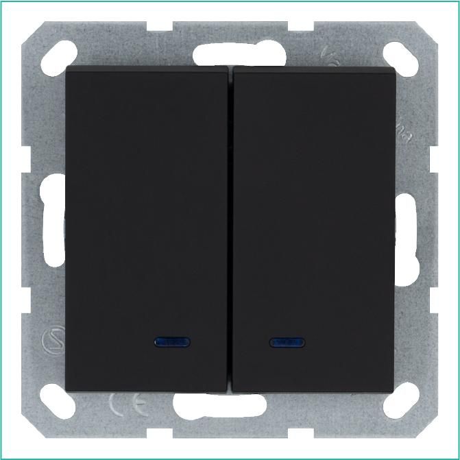 выключатель 2-кл. 10а ip20 с подсветкой механизм черн. матовый soft touch jasmart g3023npb от BTSprom.by