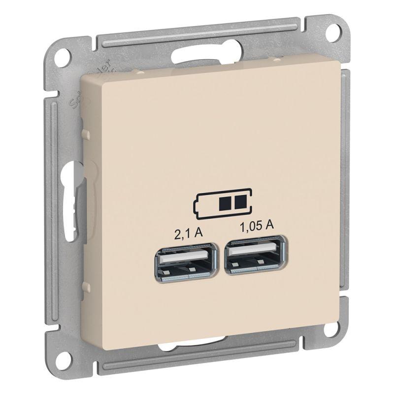 розетка usb atlasdesign тип a+a 5в 1х2.1а 2х1.05а механизм беж. se atn000233 от BTSprom.by