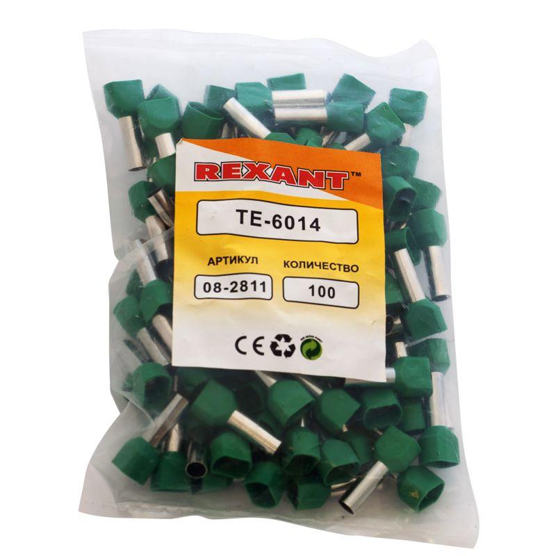  Наконечник штыревой втулочный изолир. (НШВИ F-14мм) 2х6кв.мм (TE-6014) зел. REXANT 08-2811 фото в каталоге от BTSprom.by