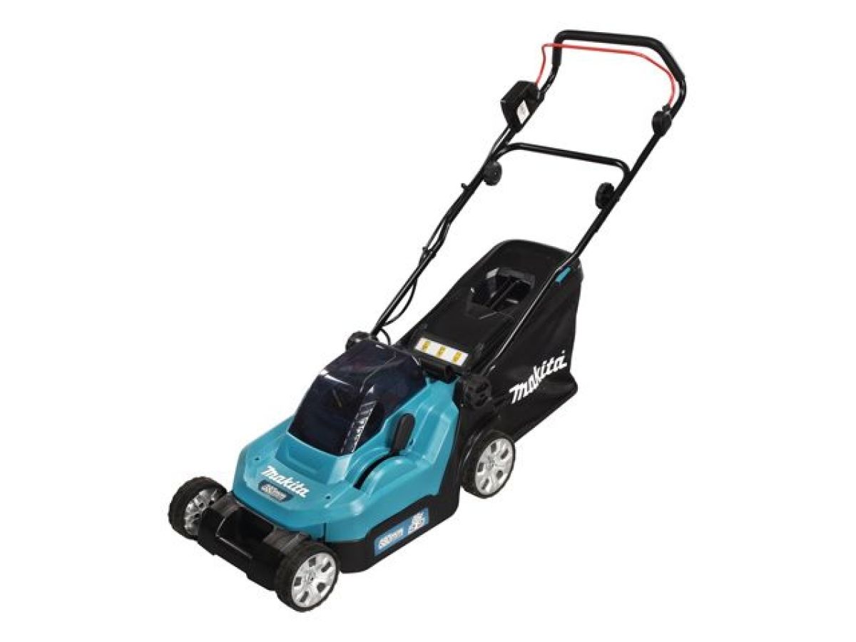 газонокосилка аккумуляторная makita lxt dlm 382 pm2 (18.0 в, 2 акк., 4.0 а/ч, li-ion, шир. 380 мм, выс. 25-75 мм, пластм. корпус, травосборник 40) dlm382pm2 от BTSprom.by