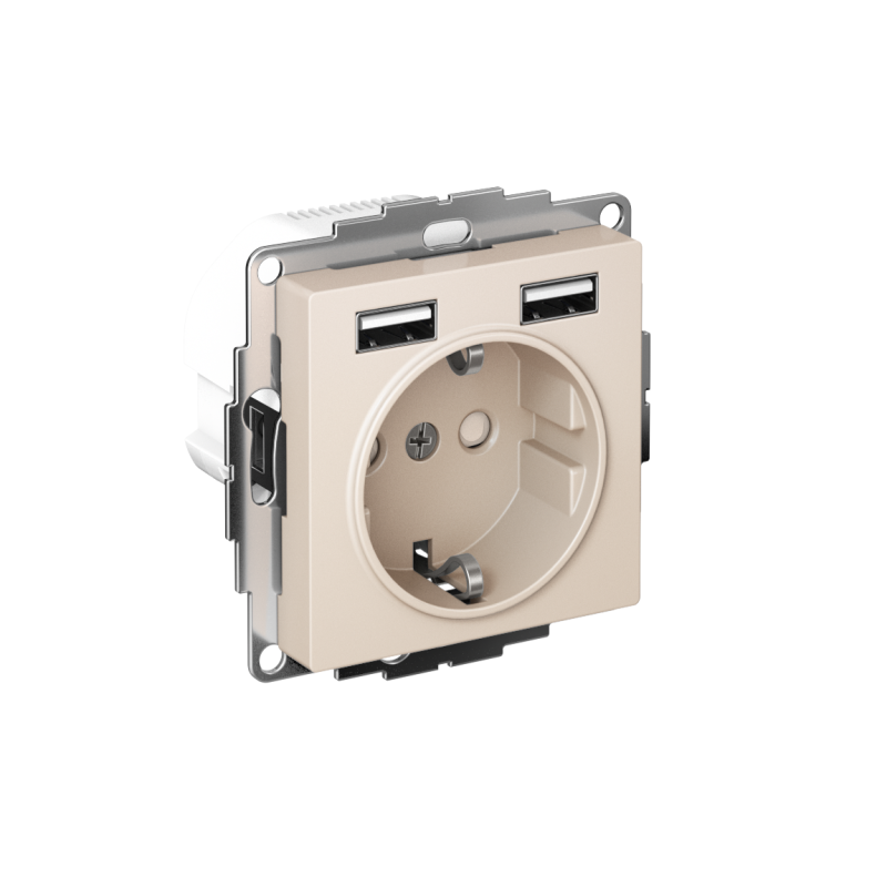 розетка 1-м сп atlasdesign 16а ip20 с 2-мя заряд. устройствами usb тип a+a 5в/2.4а 2х5в/1.2а механизм беж. se atn000230 от BTSprom.by