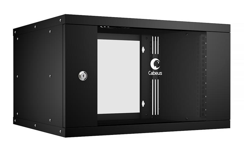 шкаф телекоммуникационный настенный разборный light wsc-05d-6u55/45-bk 19дюйм 6u дверь стекло черн. cabeus 10172c от BTSprom.by
