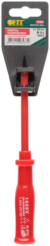  Отвертка изолированная 1000В CrV сталь пластик. ручка 4х100мм SL FIT 55802 фото в каталоге от BTSprom.by