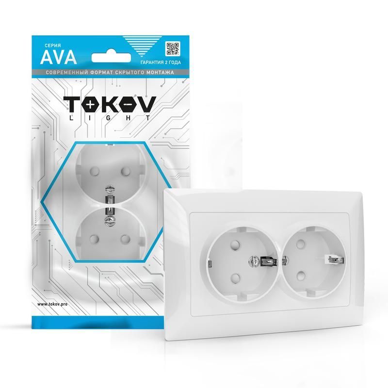 розетка 2-м сп ava 16а ip20 с заземл. защ. шторки в сборе бел. tokov light tkl-av-r2fzsf-c01 от BTSprom.by