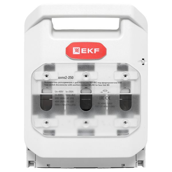  Выключатель-разъединитель УВРЭ v2 250А с доп. контактом (NO+NC) откидного типа под предохранители ППН (габ.1) EKF uvre2-250 фото в каталоге от BTSprom.by