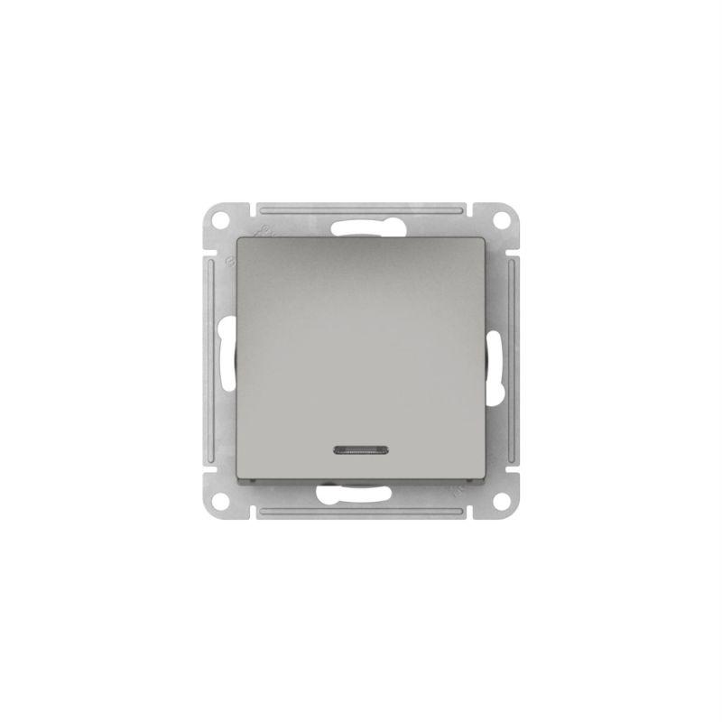  Выключатель 1-кл. AtlasDesign (сх. 1а) 10AX с подсветкой быстрозажим. клем. механизм сталь SE ATN000913S фото в каталоге от BTSprom.by