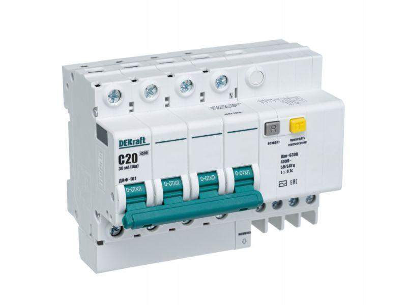 выключатель автоматический дифференциального тока 4п c 20а 30ма тип ac 4.5ка диф-101 dekraft 15021dek от BTSprom.by