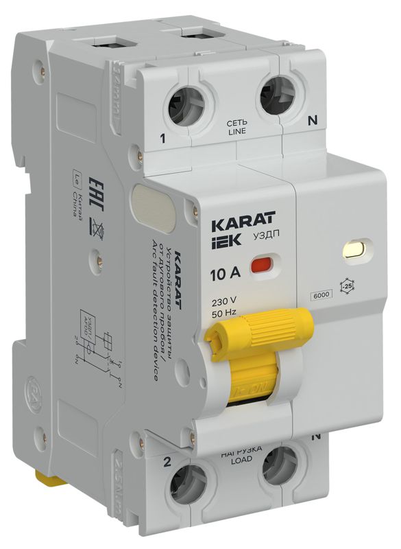 устройство защиты от дугового пробоя (уздп) 1p+n 10а karat iek ka-dp10-1-010 от BTSprom.by