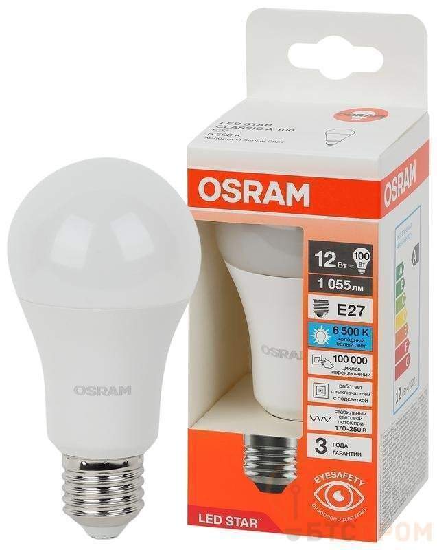 лампа светодиодная led star 12вт грушевидная 6500к e27 1055лм (замена 100вт) osram 4058075695351 от BTSprom.by