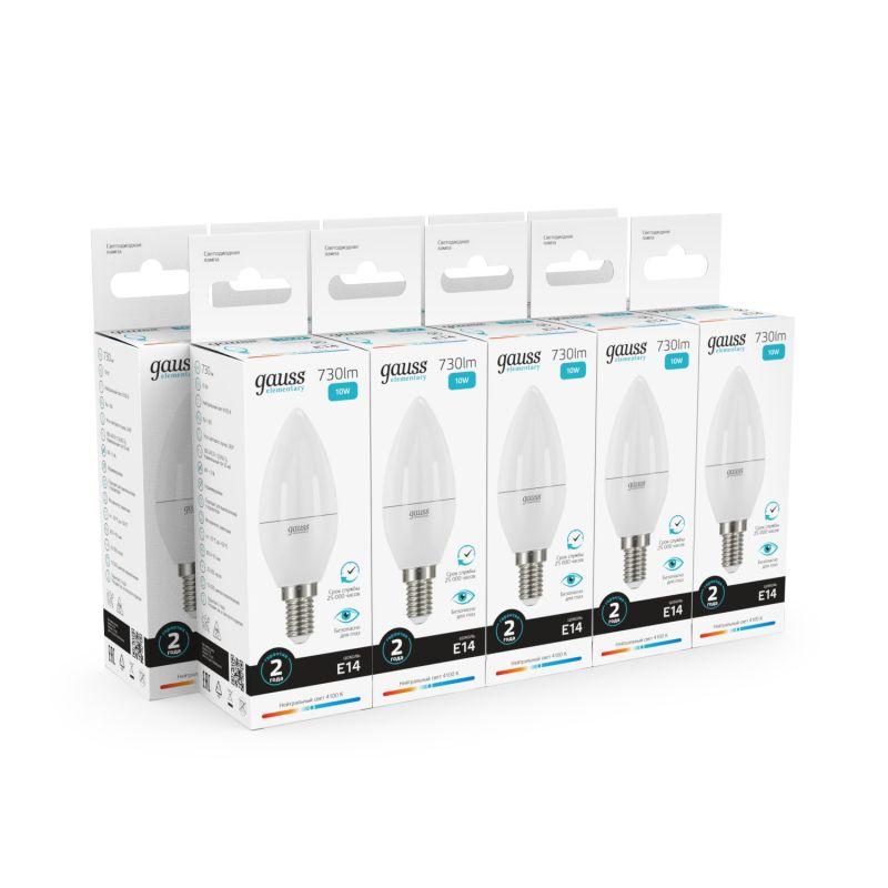 Лампа светодиодная Elementary 10Вт свеча 4100К нейтр. бел. E14 730лм GAUSS 33120 фото в каталоге от BTSprom.by