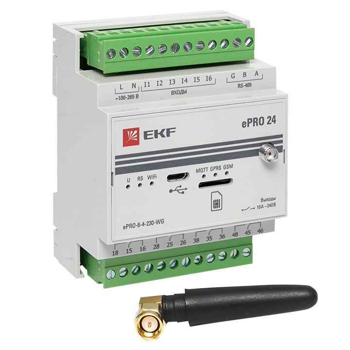 Контроллер базовый ePRO 24 удаленного управления 6вх/4вых 230В WiFi GSM с внешней антенной PROxima EKF ePRO-6-4-230-WG1 фото в каталоге от BTSprom.by