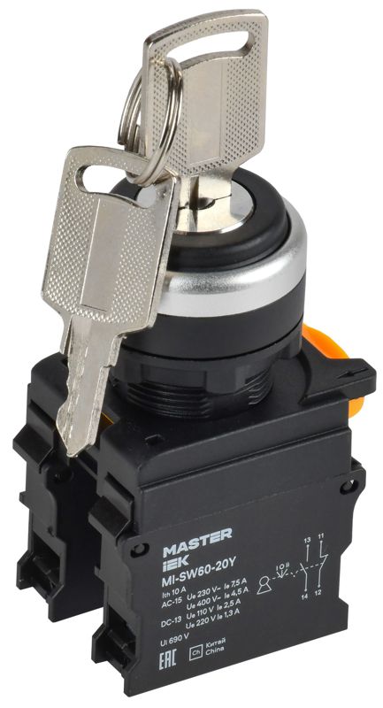 переключатель 3 полож. 1но+1нз с ключом черн. master iek mi-sw60-20y-3-34-3-k02 от BTSprom.by