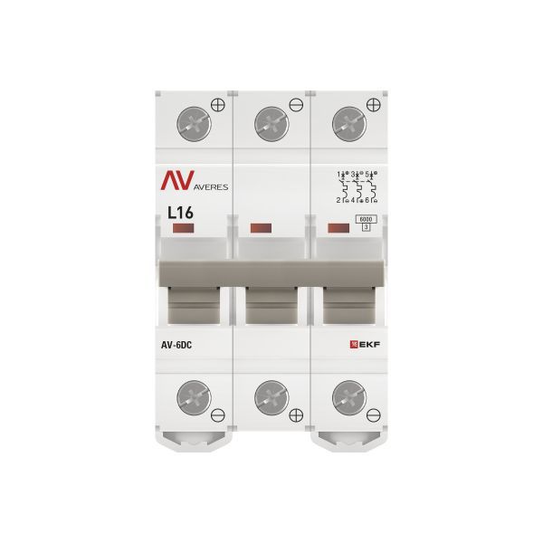  Выключатель автоматический модульный 3п L 16А 6кА AV-6 DC AVERES EKF mcb6-DC-3-16L-av фото в каталоге от BTSprom.by